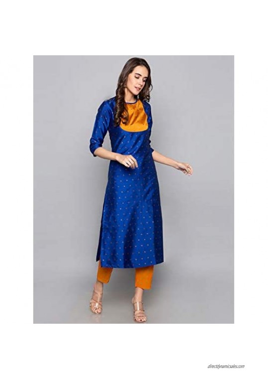 Indian Kurti for Womens With Pant | Art Silk Woven Partywear Kurta Kurtis Dress For Women Tops Tunic