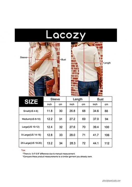 LACOZY Women's Mock Turtle Neck Tops Slim Fitted Half Sleeve Cute Plain T Shirt