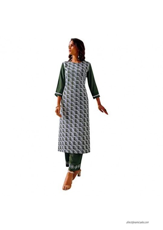 ladyline Womens Rayon Lucknowi Embroidered Kurta with Pants Set Indian Kurti Tunic