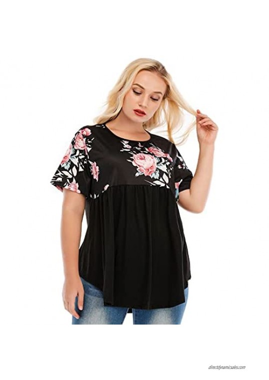 LAPA Women Plus Size Round Neck Tunic Tops Long T Shirt Summer Casual Outfit