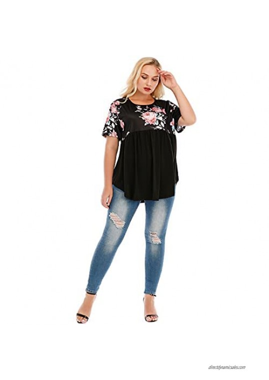 LAPA Women Plus Size Round Neck Tunic Tops Long T Shirt Summer Casual Outfit