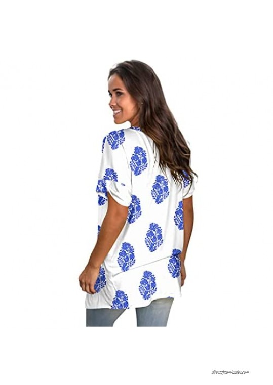 liher Womens Tshirt Casual V Neck Short Sleeve Shirt Print Loose Summer Tunic Tops