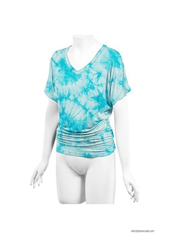 Lock and Love Women's Short Sleeve Crew Neck/V Neck Tie-Dye Ombre Dolman Top - Made in USA
