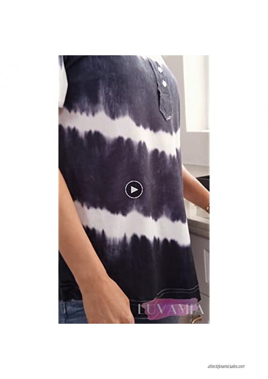 luvamia Women's Casual Short Sleeve Crewneck Shirts Color Block Loose Tee Tops