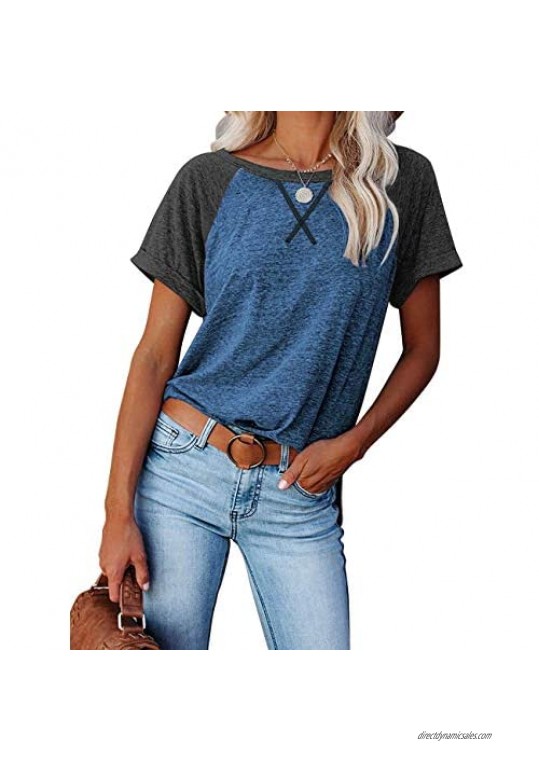 Magritta Women's T Shirts Summer Tops Casual Short Sleeve Color Block Shirt Tees Crewneck Tunic Blouses