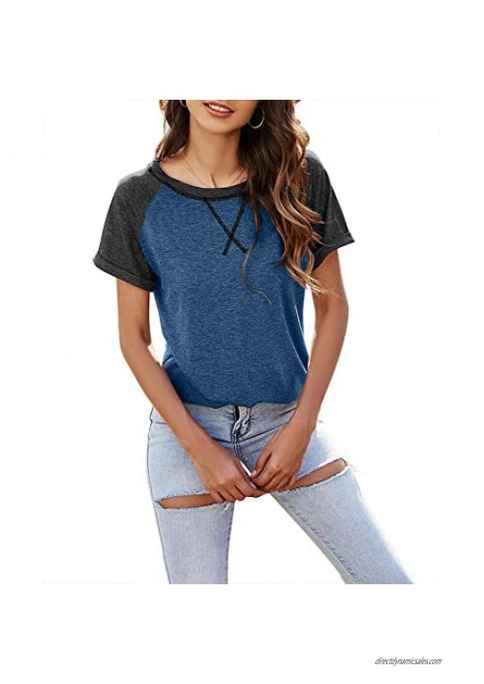 Magritta Women's T Shirts Summer Tops Casual Short Sleeve Color Block Shirt Tees Crewneck Tunic Blouses
