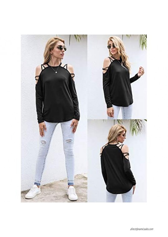 MAKARTHY Women's Casual Off The Shoulder Tops Straps Short/Long Sleeve Blouse Shirts