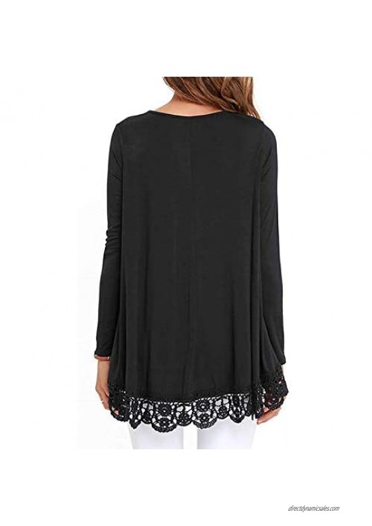 Nuofengkudu Women's Casual T-Shirt Blouse 3/4 Sleeve Lace Trim O-Neck A-Line Tunic Tops
