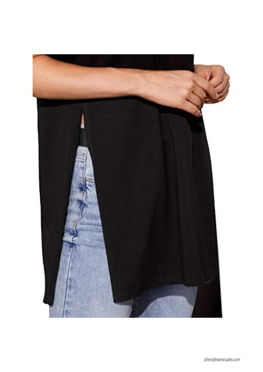 Verdusa Women's Casual Split Side V Neck T-Shirt Longline Tunic Tee Top