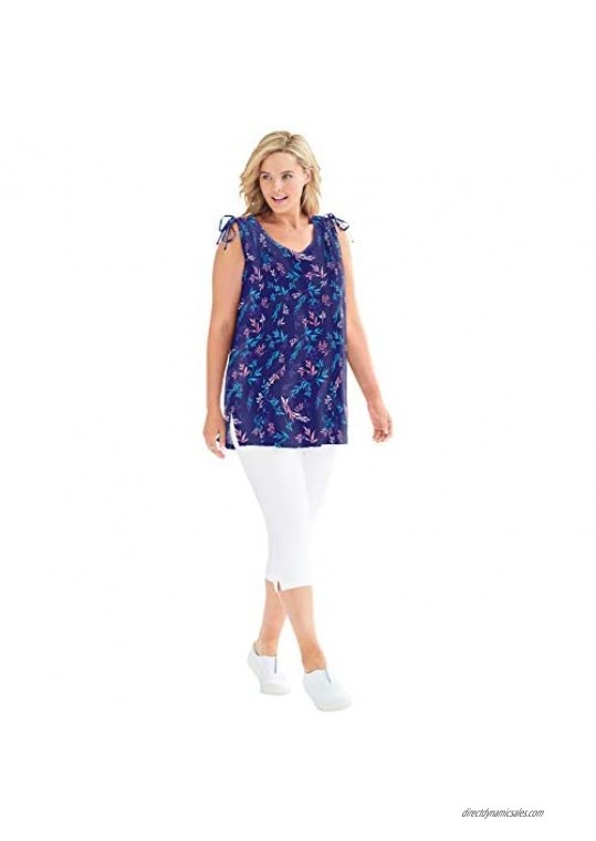 Woman Within Women's Plus Size Ruched-Shoulder V-Neck Tunic Tank