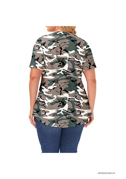 Zaoqee Women Plus Size Tops Casual V Neck Short Sleeve T Shirts Summer Floral Print Tunics New