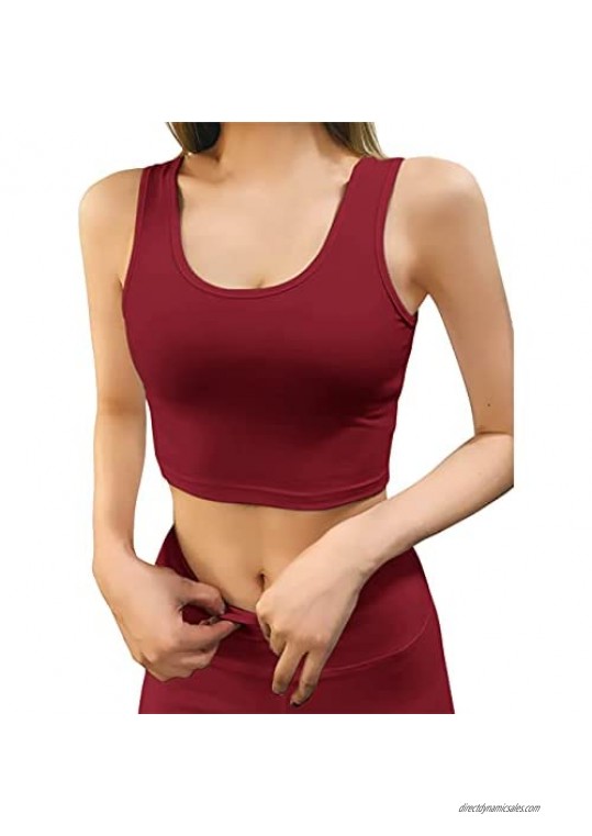 DYLH Women's Built-in Shelf Bra Basic Sleeveless round neck Vest Crop Cami Tank Top