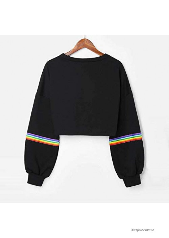 FACAIAFALO Rainbow Crop Tops Long Sleeve Jumper Pullover for Women Short Sweatshirt