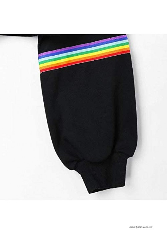 FACAIAFALO Rainbow Crop Tops Long Sleeve Jumper Pullover for Women Short Sweatshirt