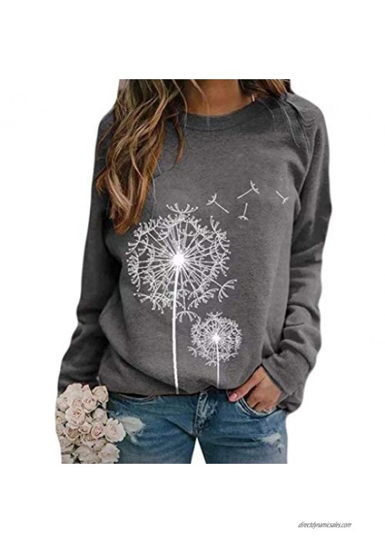 Fastbot women's Casual Sweatshirts Loose Plus Size Long Sleeve Dandelions Printed Crewneck Pullover Tops