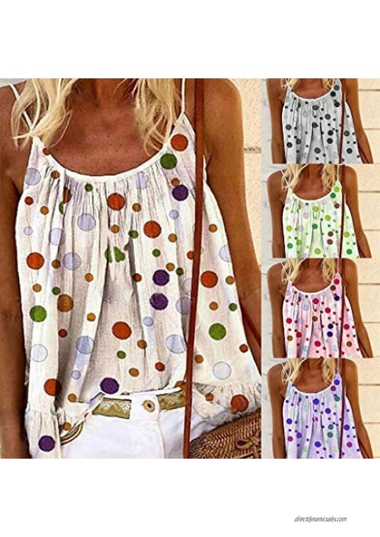 Fastbot women's Polka Dot Printed Summer Casual Sleeveless Strappy Cami Swing Vest Tank Top
