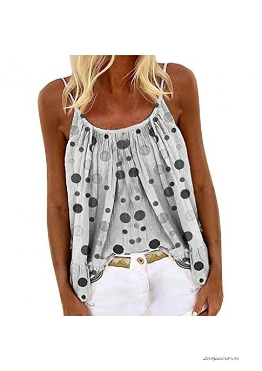 Fastbot women's Polka Dot Printed Summer Casual Sleeveless Strappy Cami Swing Vest Tank Top
