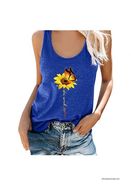 Fastbot women's Vest Sunflower Tank Tops Sleeveless Tunic Racerback Casual Loose Summer Cami Blouse Soft Comfy Sport Blue
