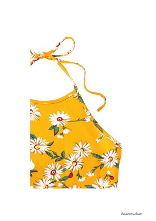 Floerns Women's Casual Floral Camisole Sleeveless Tie Halter Vest Cami Tank Top