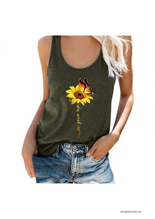 FONMA Vest for Women Summer Sunflower T-Shirt Round Neck Sleeveless Plus Size Tank Tops