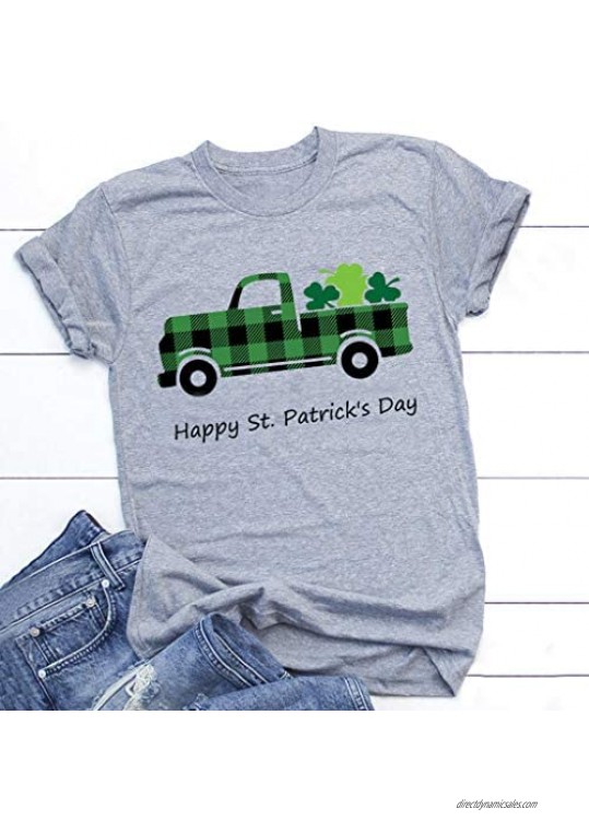 Keepmove Women Short Sleeve St. Patrick's Day Luck Grass Printed Tops T-Shirt Lady Bloue