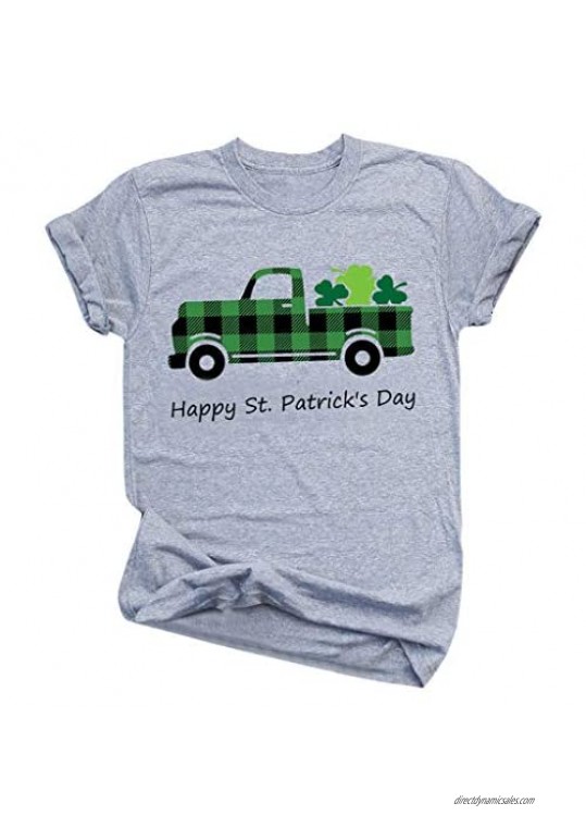 Keepmove Women Short Sleeve St. Patrick's Day Luck Grass Printed Tops T-Shirt Lady Bloue