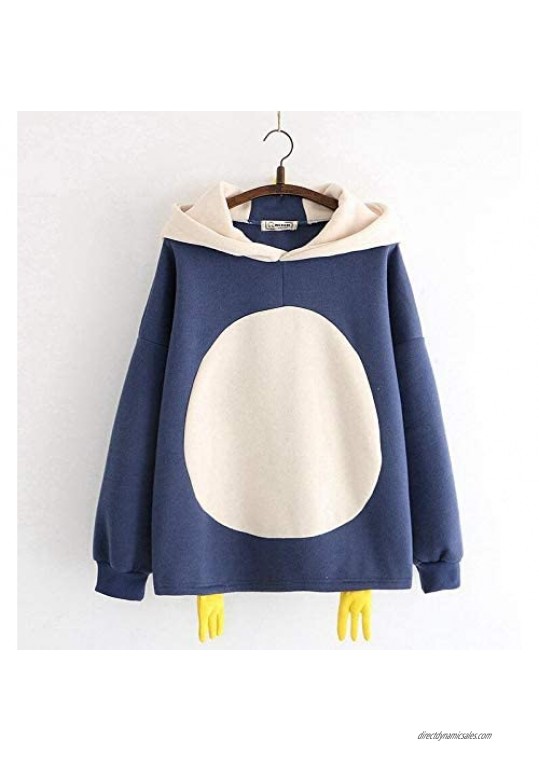 SoneBot Womens Cute Penguin Design Hooded Crewneck Coat Pullover Casual Fall Winter Long Sleeve Blouse Tops