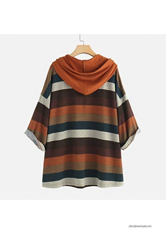 SoneBot Womens Fashion Hoodies Loose Fit Striped Printed Pullover Long Sleeve Crewneck Casual Blouse Tops with Pockets