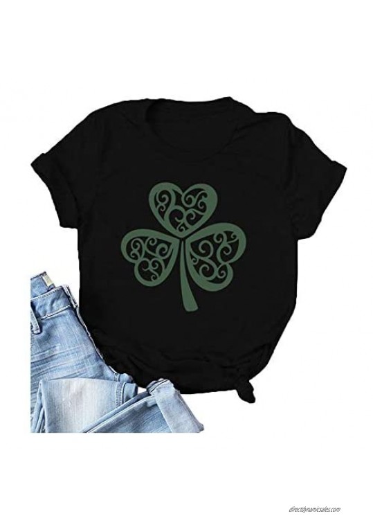 SoneBot Womens Short Sleeve St. Patrick's Day T Shirt Shamrock Graphic Printed Casual Crew Neck Shirt Cute Tops Blouse