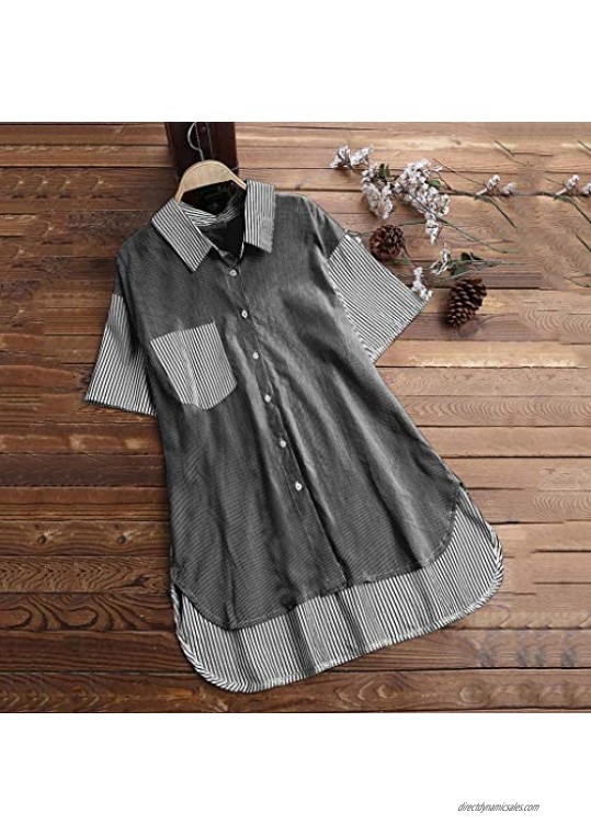 TWGONE Tunic Shirts for Women to Wear with Leggings Plus Size Button Up Striped Blouse Top