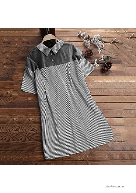 TWGONE Tunic Shirts for Women to Wear with Leggings Plus Size Button Up Striped Blouse Top