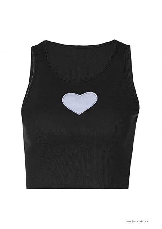 Women 's Fashion Sleeveless Vest Mushroom Heart-Shaped Print U-Neck Top Leopard Shirt Tee (E-Black S)