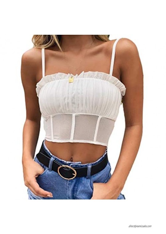 Women's Crop Top Sexy Splicing Y2K Spaghetti Straps Tank Top Slim Cami Sleeveless Summer Casual Camisole Top Shirts