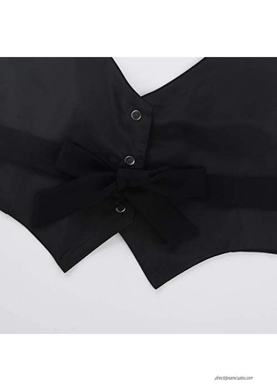 YONGHS Women's Casual Solid Halter Neck Self-tie Back Button Down Vest Tuxedo Waistcoat