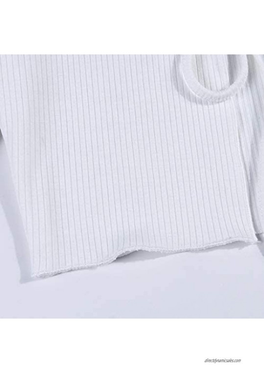 ZHENXI Fashion New Women Ribbed Knit Crop Top - Long Sleeve Tie Knot Bodycon Mini Sweater Cardigan T-Shirts Crop Top