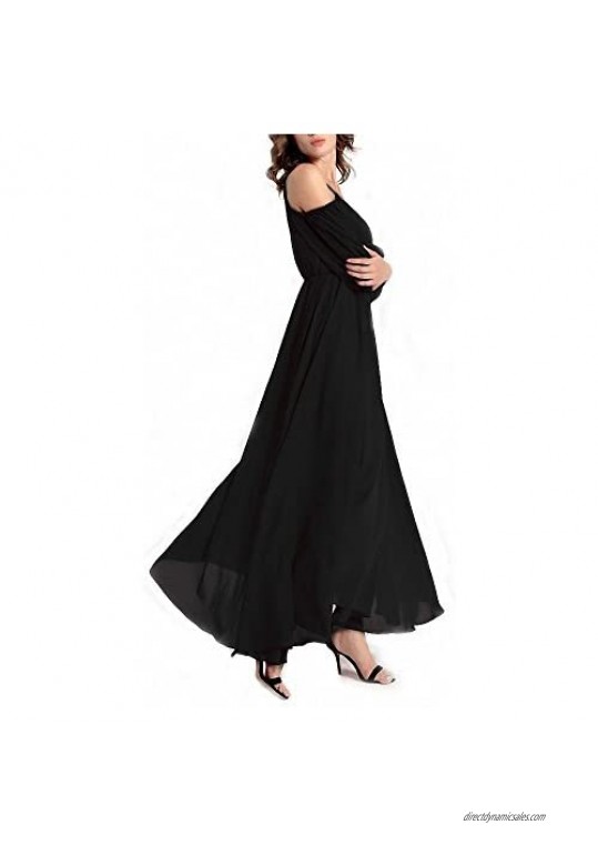 Afibi Womens Off Shoulder Long Chiffon Casual Dress Maxi Evening Dress