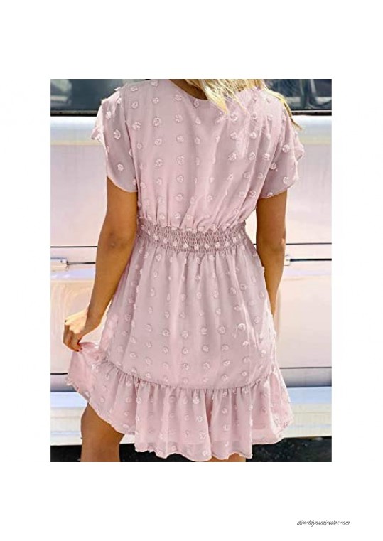 Asvivid Womens Summer Sunshine Colorblock Ruffle Flutter Sleeveless Loose Fit Short Flowy Pleated Mini Dress