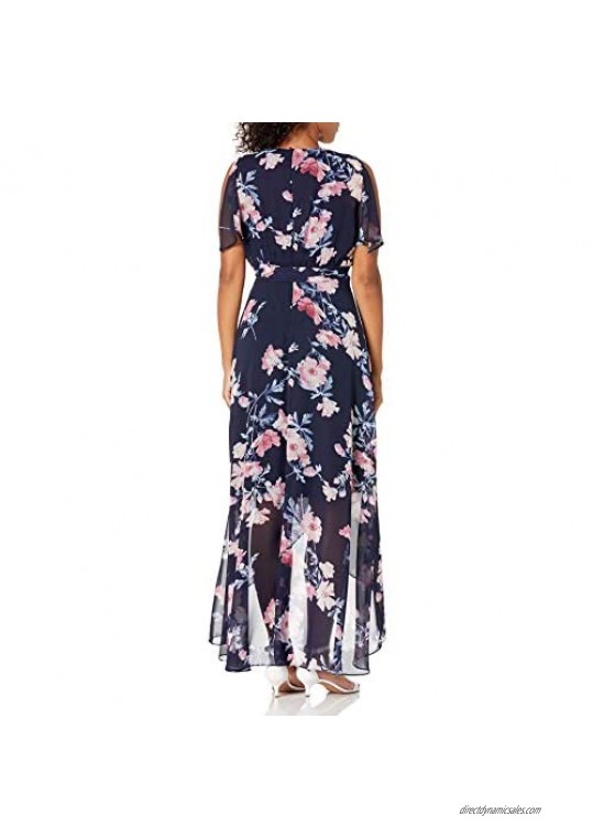 Jessica Howard Women's Maxi Dress with High Low Wrap Skirt and Tie Sash