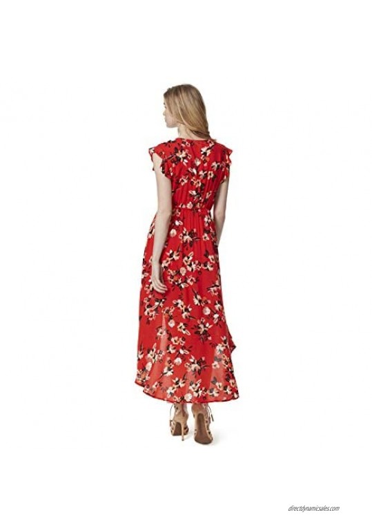 Jessica Simpson Women's Gabbie Ruffle Trim Side Slit Maxi Dress
