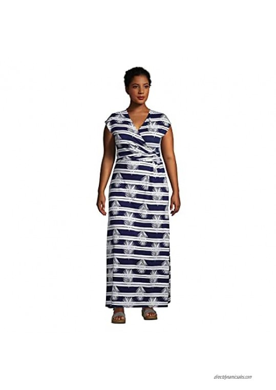 Lands' End Women's Cap Sleeve Surplice Wrap Maxi Dress - Print