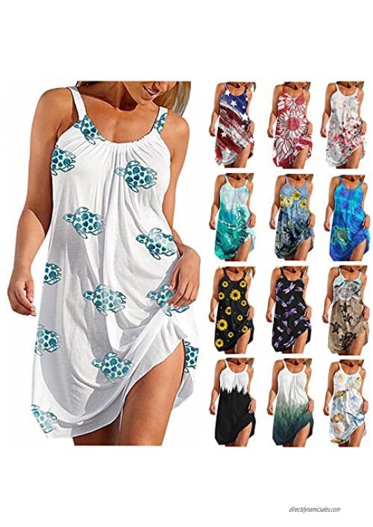 Lingbing Summer Dresses for Women Beach Sleeveless Boho Floral Dresses Spaghetti Strap Sundress Sexy Short Mini Dresses