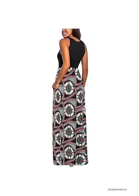 Maggeer Women Summer Tank Top Sleeveless Maxi Dress Casual Long Dresses with Pockets