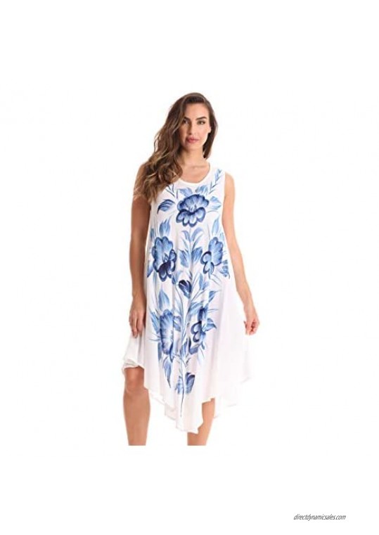 Riviera Sun Tie Dye Summer Dress with Floral Hand Painted Design