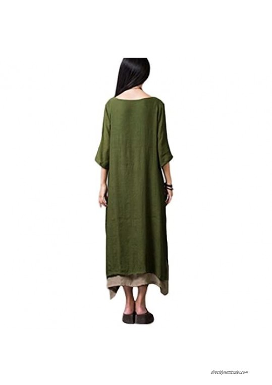 Romacci Women Casual Maxi Dress Vintage Chinese Style Layers Loose Boho Long Dress