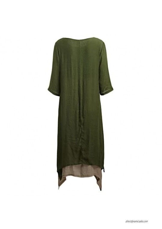 Romacci Women Casual Maxi Dress Vintage Chinese Style Layers Loose Boho Long Dress
