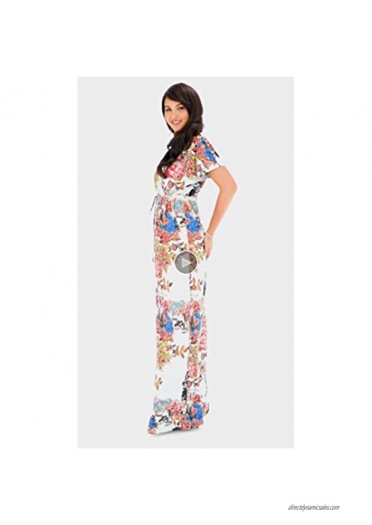 Short Kimono Sleeve V-Neck Floral Summer Long Casual Maxi Dress