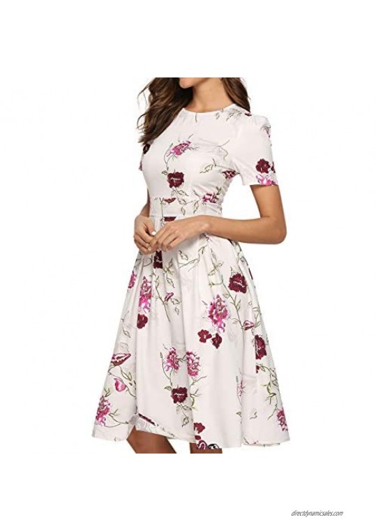 Simple Flavor Women's Floral Summer Midi Dress Vintage Evening Dress Short Sleeve