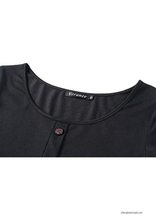Veranee Women's Short Sleeve Scoop Neck Summer Casual Flared T-Shirt Dress